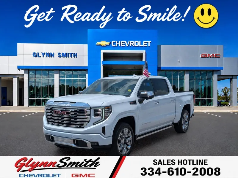 2026 GMC Sierra 1500 Denali in Glacier White Tricoat — front three-quarter view