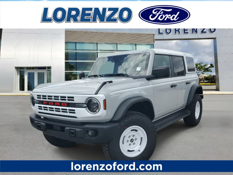 2026 Ford Bronco Heritage Edition in Avalanche Gray — front three-quarter view