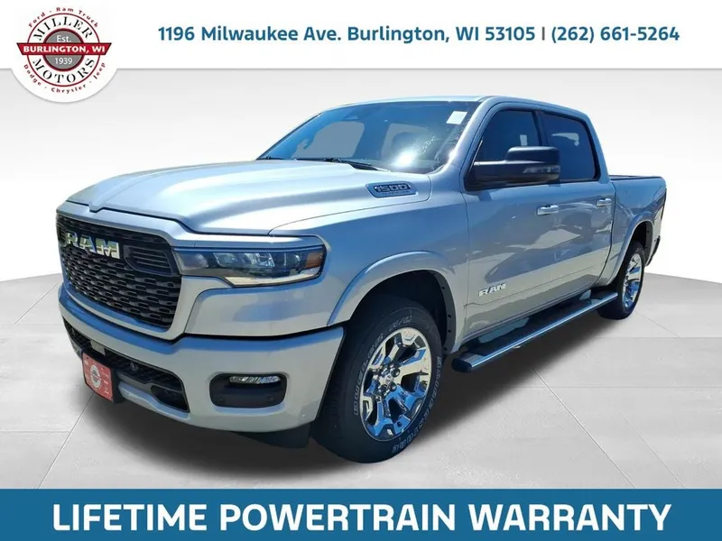 2026 RAM Ram 1500 RAM 1500 BIG HORN CREW CAB 4X4 5'7' BOX in Silver Zynith Exterior Paint — front three-quarter view