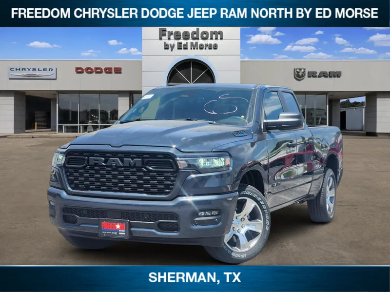 2026 RAM Ram 1500 RAM 1500 EXPRESS QUAD CAB 4X4 6'4' BOX in Forged Blue Metallic Exterior Paint — front three-quarter view