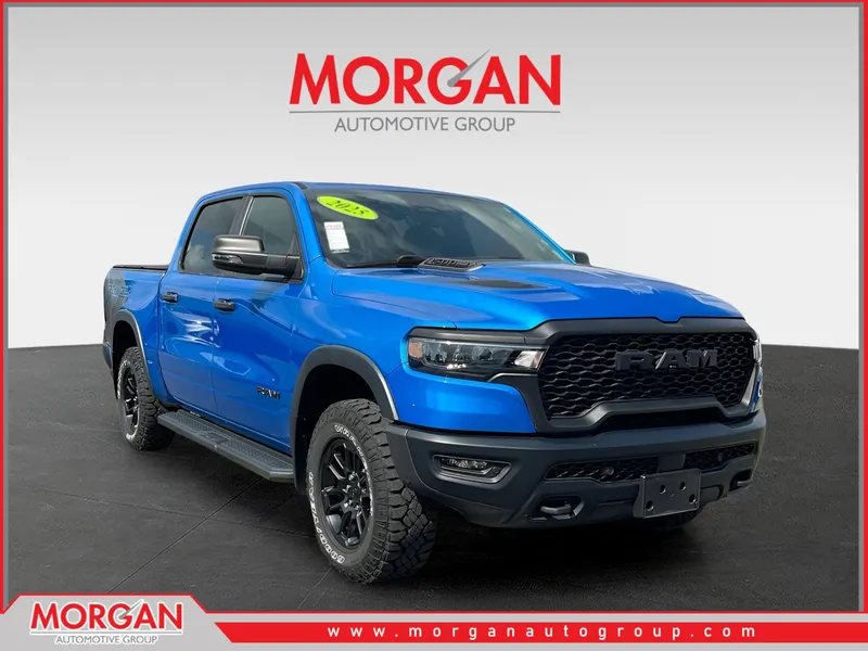 2025 Ram 1500 Rebel in Blue — front three-quarter view