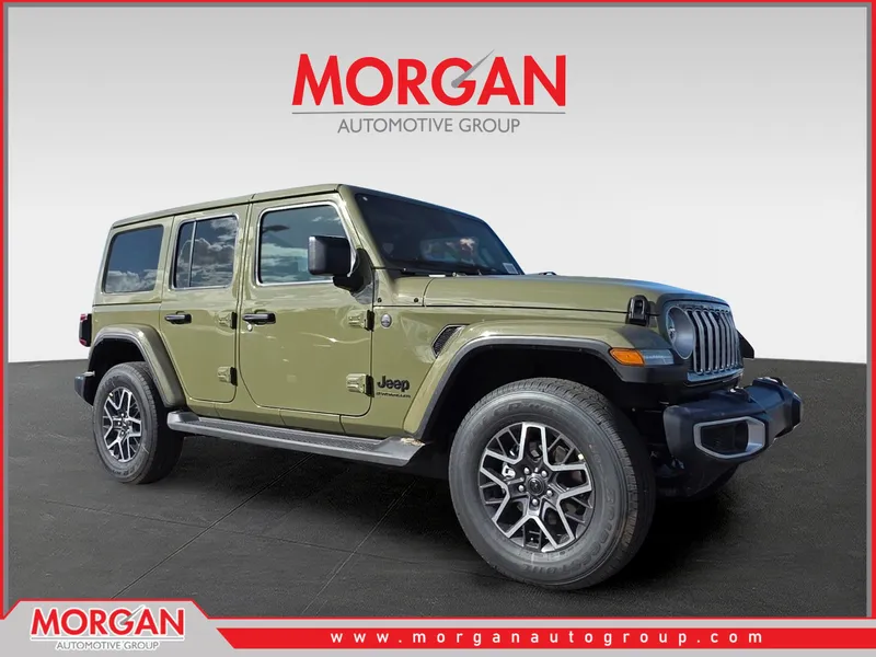2026 Jeep Wrangler Sahara in Green — front three-quarter view