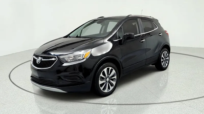 2022 Buick Encore Preferred in Ebony Twilight Metallic — front three-quarter view