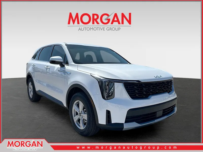 2026 Kia Sorento LX in Glacial White Pearl — front three-quarter view