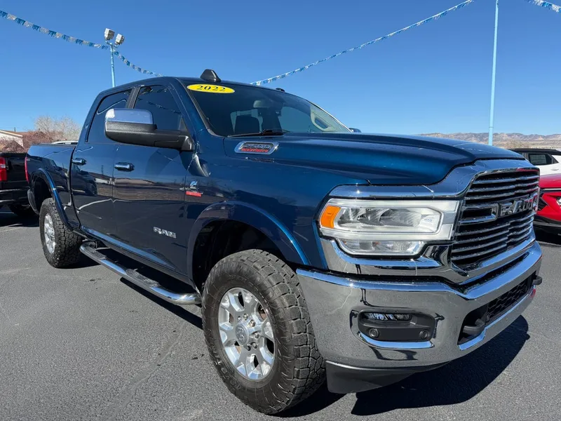 2022 RAM 2500 Laramie in Blue — front three-quarter view