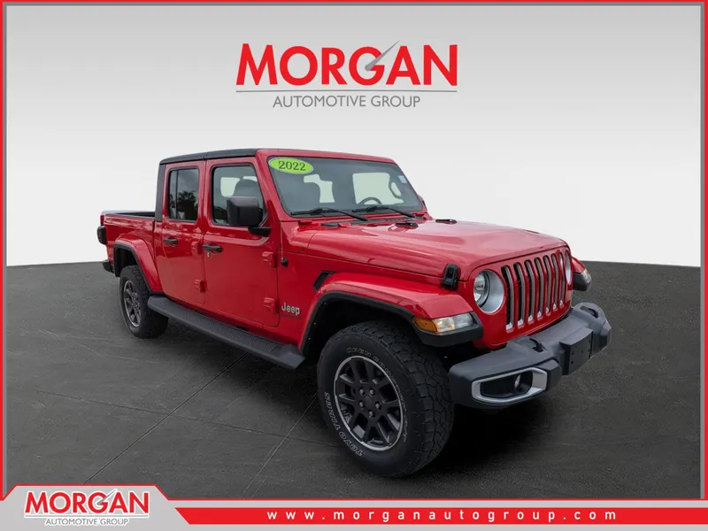 2022 Jeep Gladiator Overland in Firecracker Red Clearcoat — front three-quarter view
