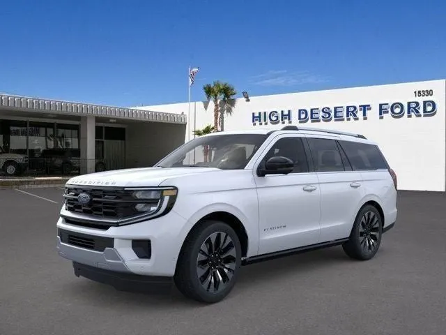 2025 Ford Expedition Platinum in Space Silver Metallic — front three-quarter view