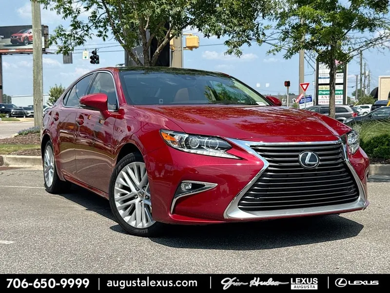 2017 Lexus ES 350 in Matador Red Mica — front three-quarter view