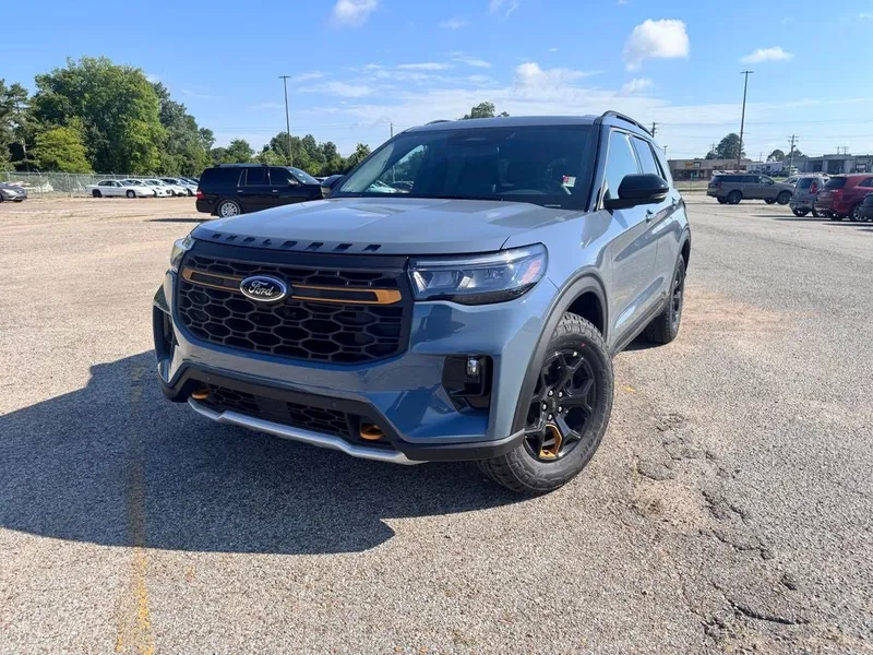 2026 Ford Explorer Tremor in Vapor Blue — front three-quarter view