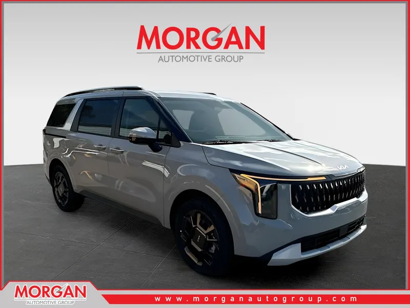 2026 Kia Carnival Hybrid EX in Silver — front three-quarter view