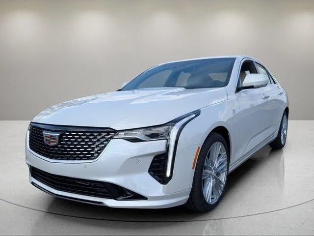 2025 Cadillac CT4 Premium Luxury in Crystal White Tricoat — front three-quarter view