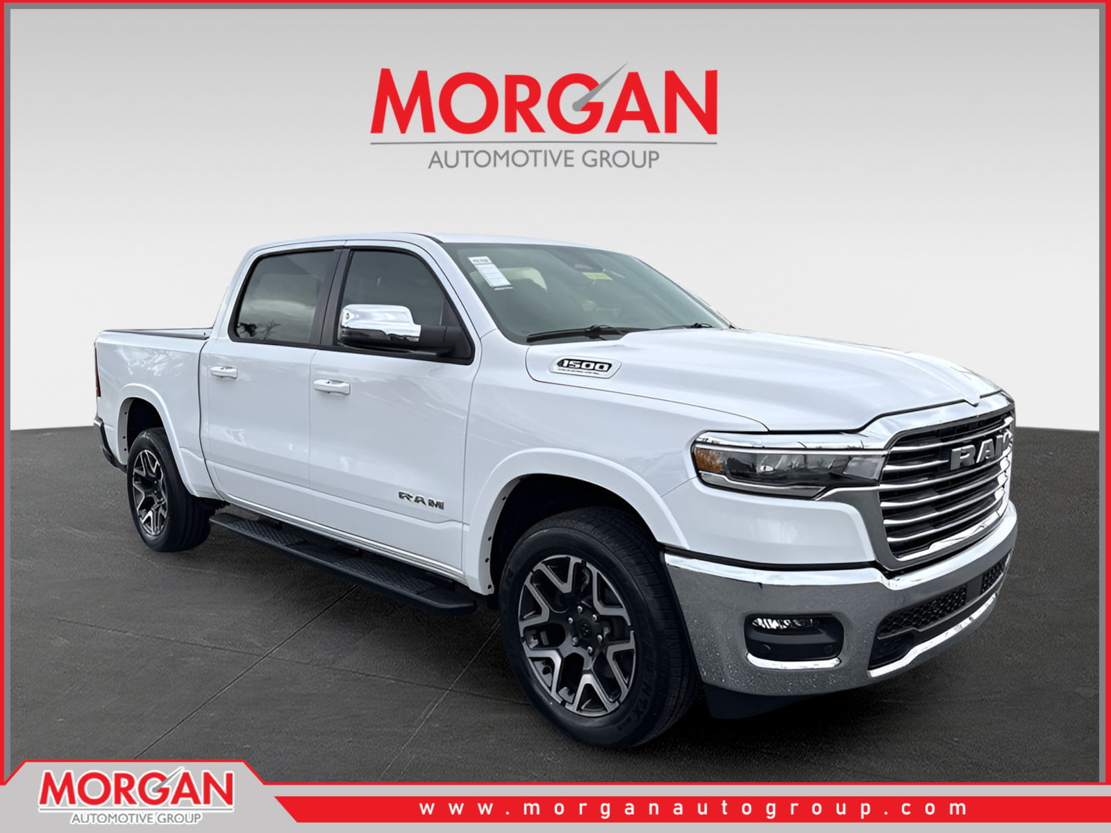 2026 Ram 1500 Laramie in White — front three-quarter view