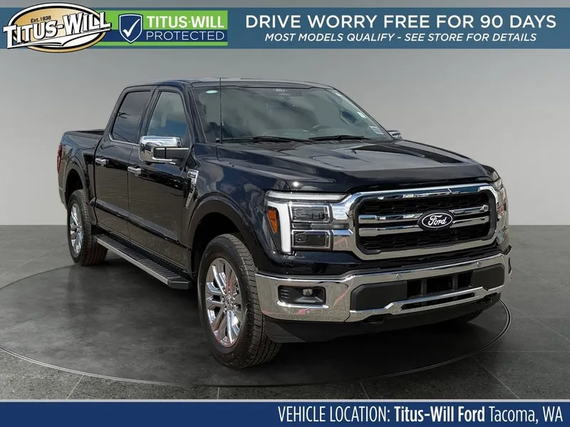 2026 Ford F-150 Lariat in Black — front three-quarter view