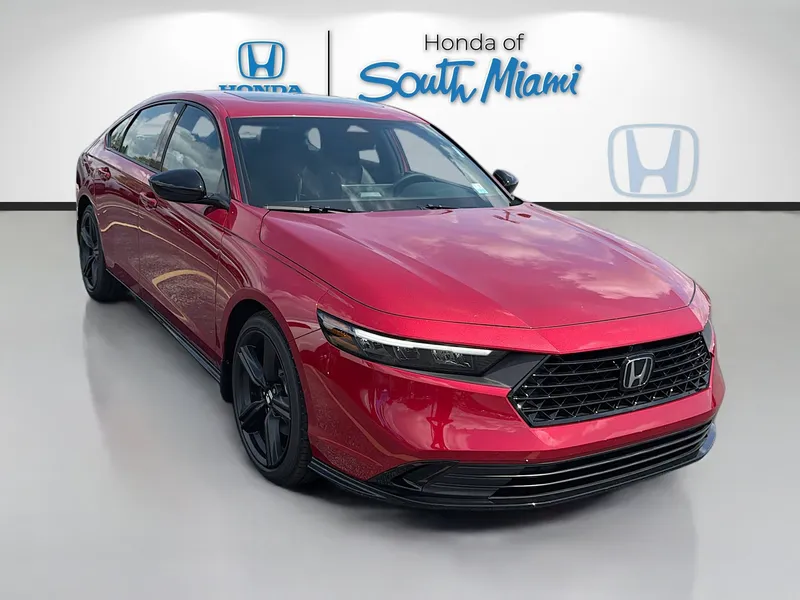 2026 Honda Accord Hybrid Sport-L in Radiant Red Metallic — front three-quarter view
