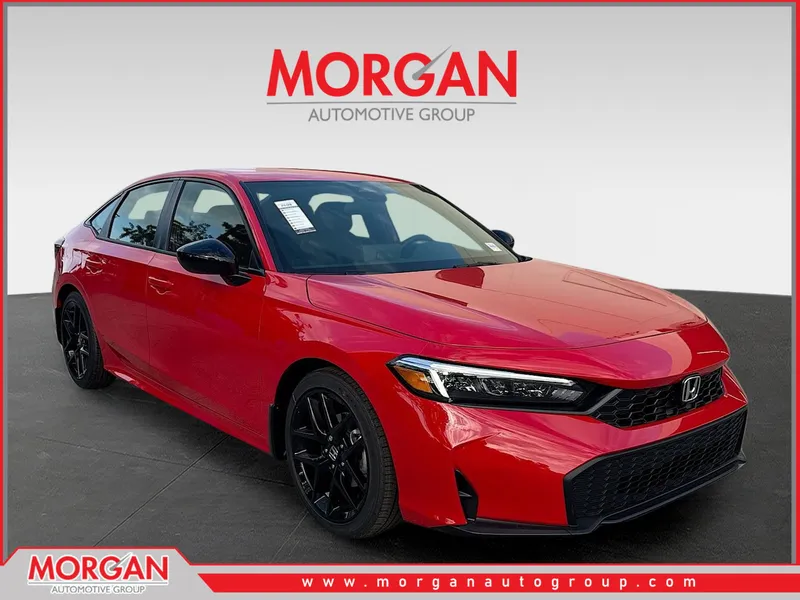 2026 Honda Civic Sedan Sport in Rallye Red — front three-quarter view