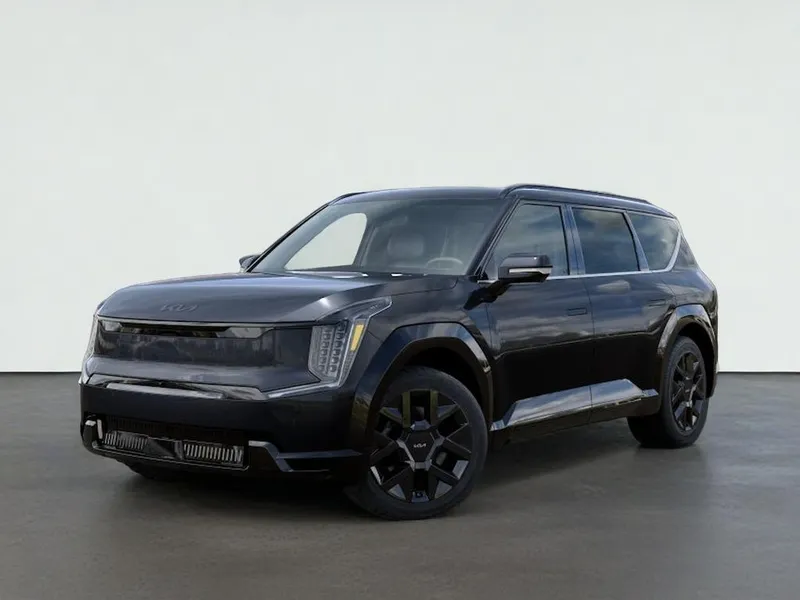 2026 Kia EV9 LAND in Panthera Metal — front three-quarter view
