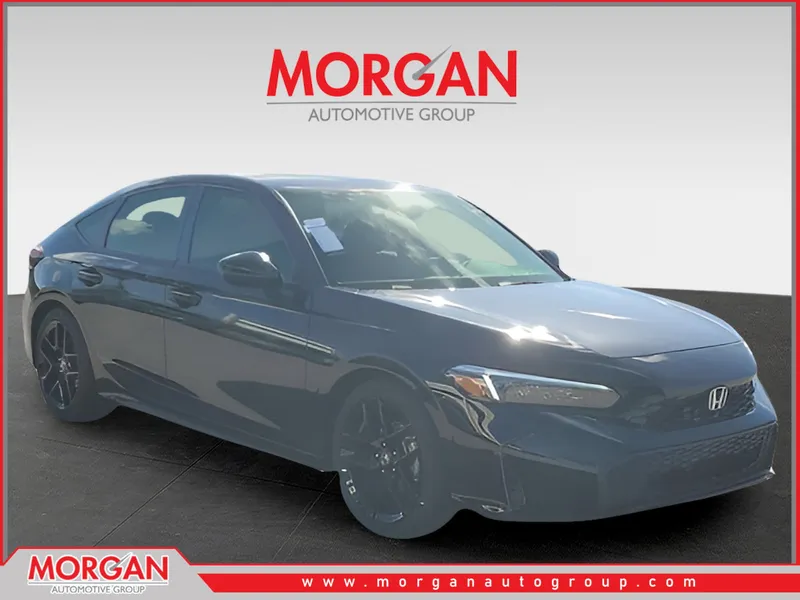 2026 Honda Civic Hatchback Sport in Crystal Black Pearl — front three-quarter view