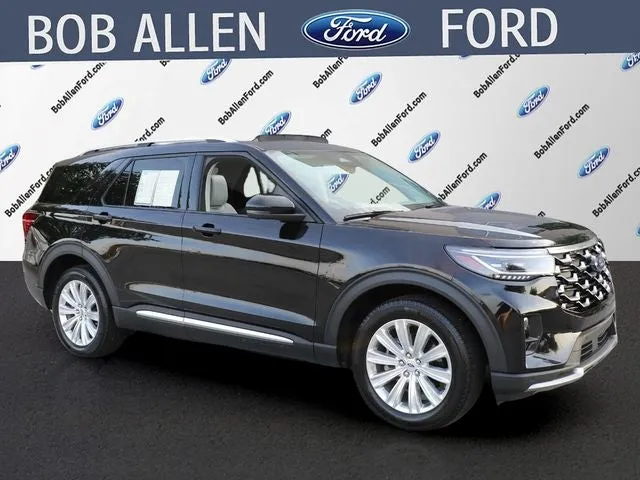 2025 Ford Explorer Platinum in Black Metallic — front three-quarter view