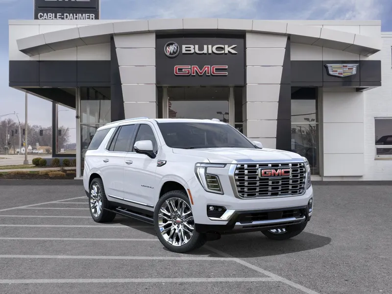 2026 GMC Yukon Denali in Summit White — front three-quarter view