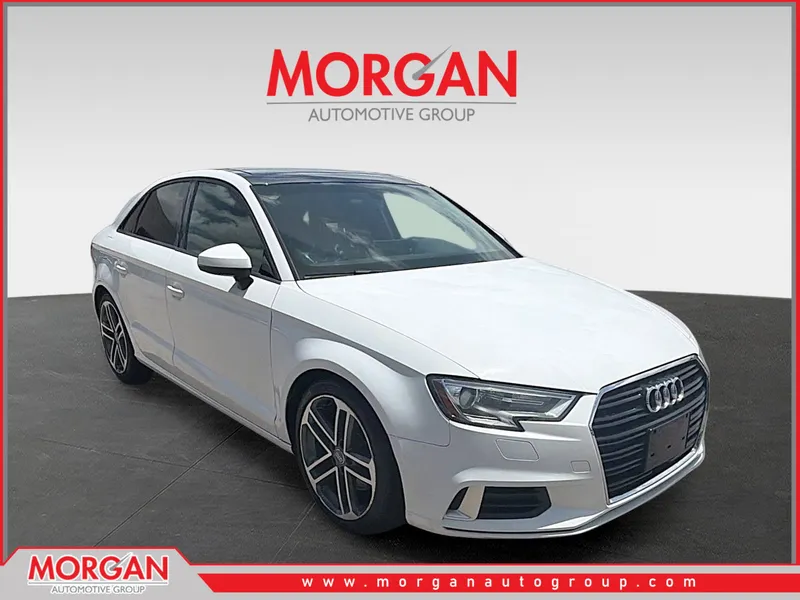 2018 Audi A3 Sedan 2.0T Premium in Ibis White — front three-quarter view