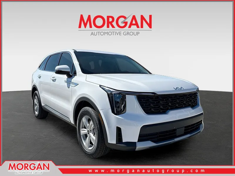 2026 Kia Sorento LX in Glacial White Pearl — front three-quarter view