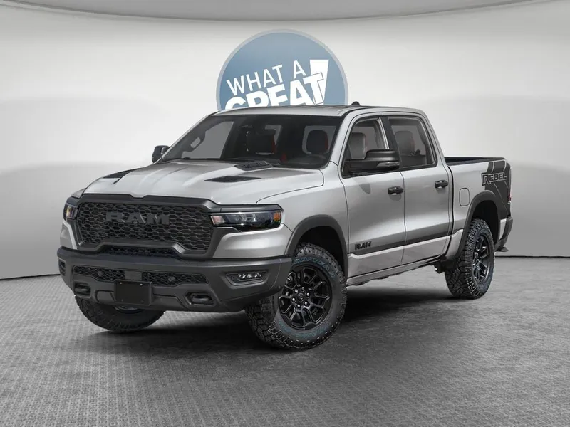 2026 RAM 1500 RAM 1500 REBEL CREW CAB 4X4 5'7' BOX in Silver Zynith Exterior Paint — front three-quarter view