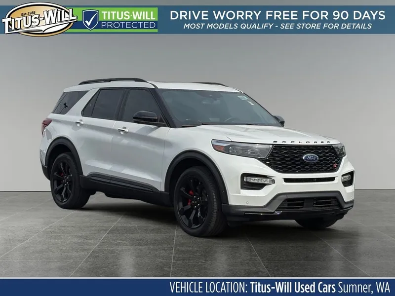 2023 Ford Explorer ST in White Metallic — front three-quarter view