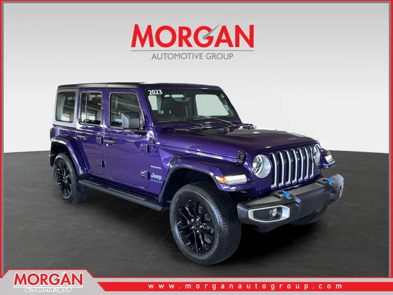 2023 Jeep Wrangler Sahara 4xe in Purple — front three-quarter view