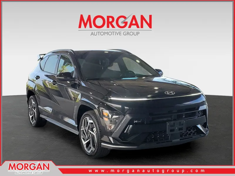 2024 Hyundai Kona N Line in Abyss Black Pearl — front three-quarter view