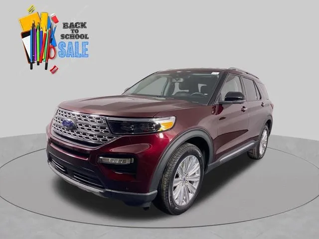2022 Ford Explorer Limited in Burgundy Velvet Tinted Clearcoat — front three-quarter view