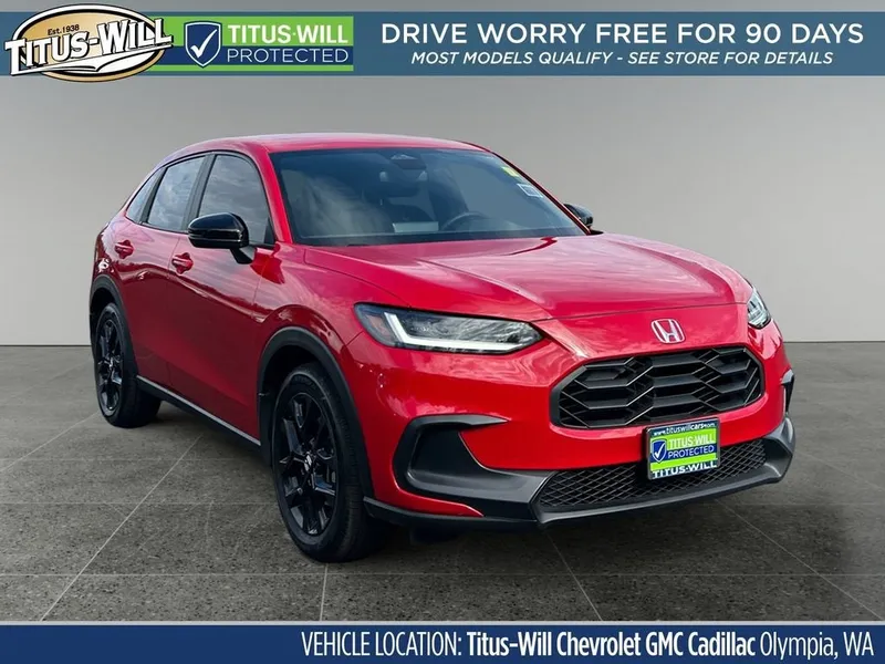2025 Honda HR-V AWD Sport in Red — front three-quarter view