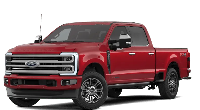 2026 Ford F-350SD Platinum in Ruby Red — front three-quarter view