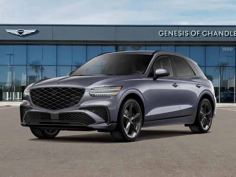 2026 Genesis GV70 3.5T SPORT PRESTIGE in Ceres Blue — front three-quarter view