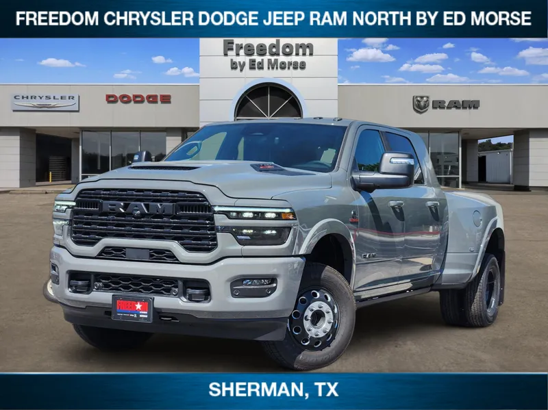 2026 RAM Ram 3500 RAM 3500 LIMITED MEGA CAB 4X4 6'4' BOX in Ceramic Gray Clear-Coat Exterior Paint — front three-quarter view
