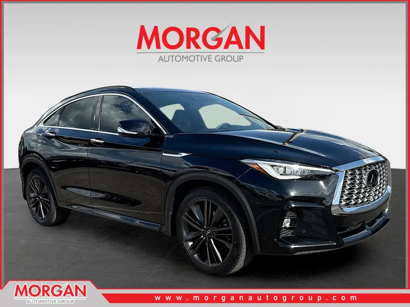 2022 INFINITI QX55 ESSENTIAL in Mineral Black — front three-quarter view