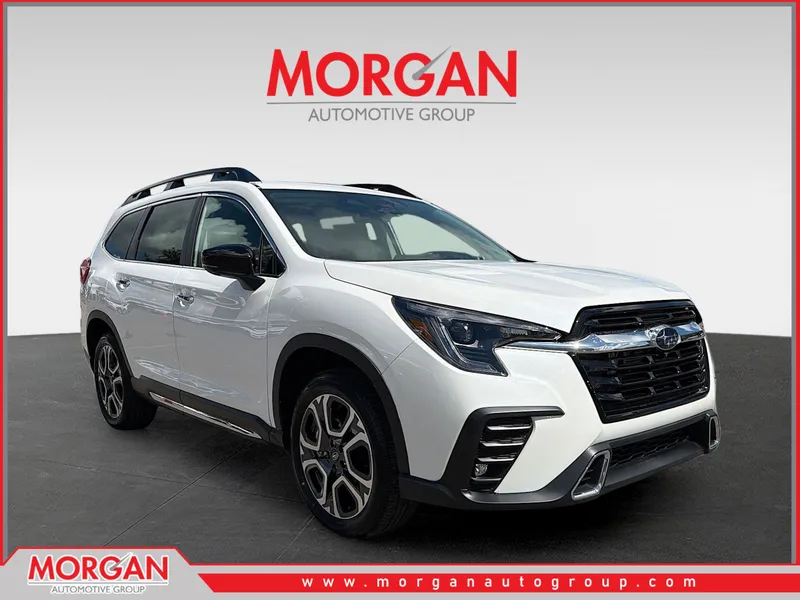 2026 Subaru Ascent Touring in Crystal White Pearl — front three-quarter view