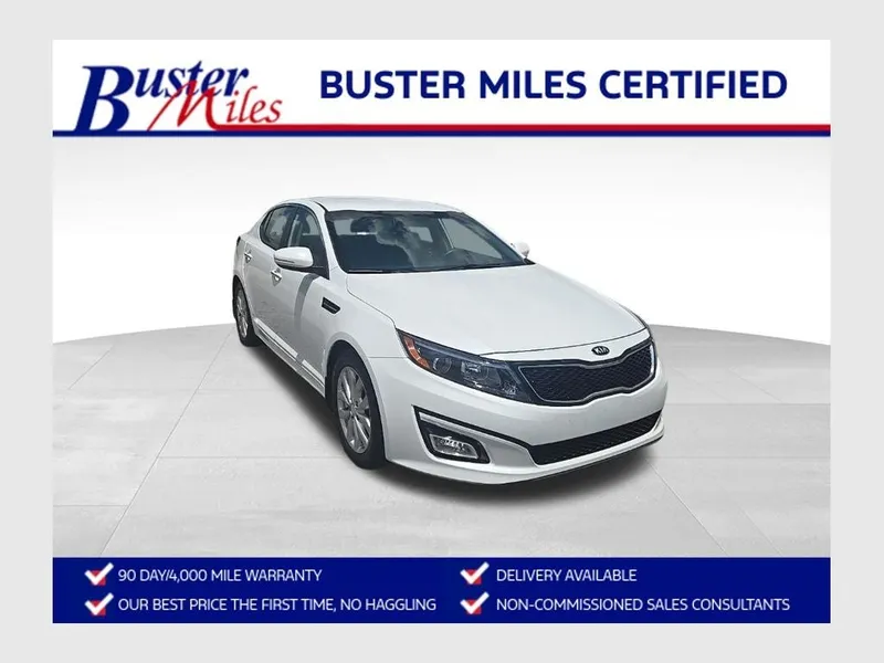 2015 Kia Optima EX in Snow White Pearl — front three-quarter view