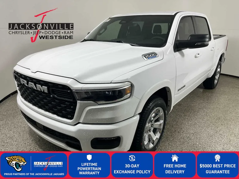 2026 RAM 1500 Big Horn in Bright White Clear-Coat Exterior Paint — front three-quarter view