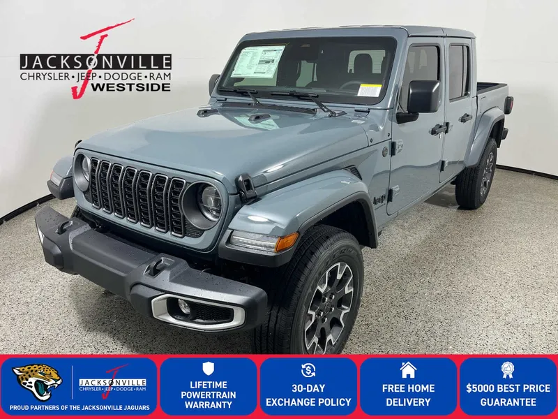 2026 Jeep Gladiator Sahara in Anvil Clear-Coat Exterior Paint — front three-quarter view