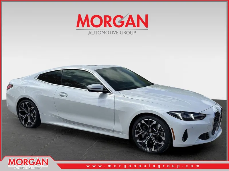 2026 BMW 4 Series 430i in White — front three-quarter view