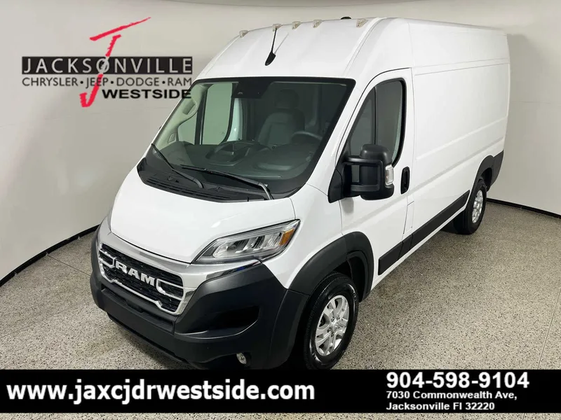 2025 RAM ProMaster Cargo Van SLT in Bright White Clearcoat — front three-quarter view