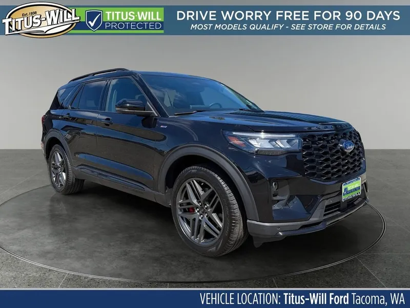 2025 Ford Explorer ST-Line in Black Metallic — front three-quarter view