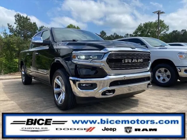 2019 RAM 1500 Limited Crew Cab 4x4 in Diamond Black Crystal Pearlcoat — front three-quarter view