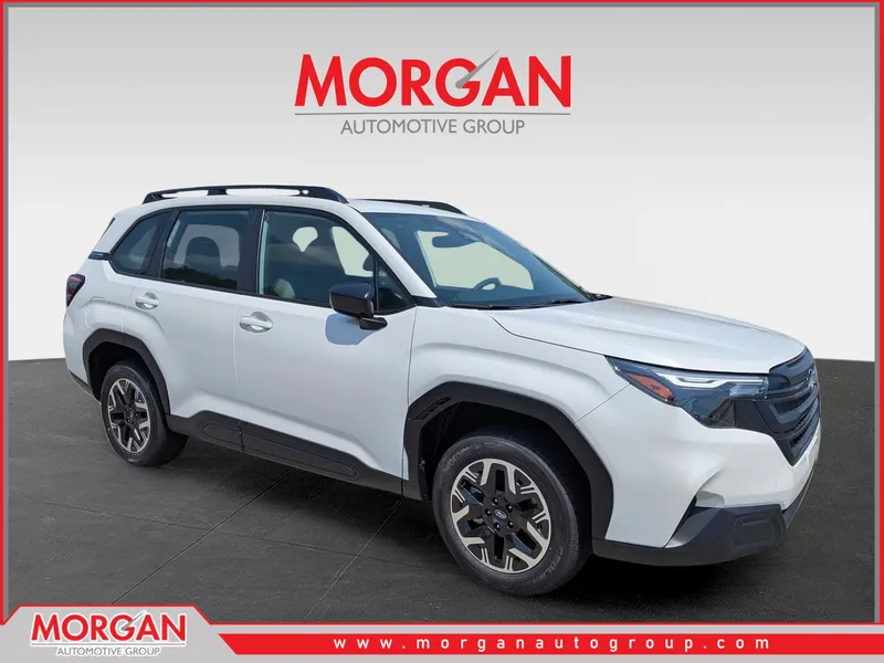 2026 Subaru Forester Base in Crystal White Pearl — front three-quarter view