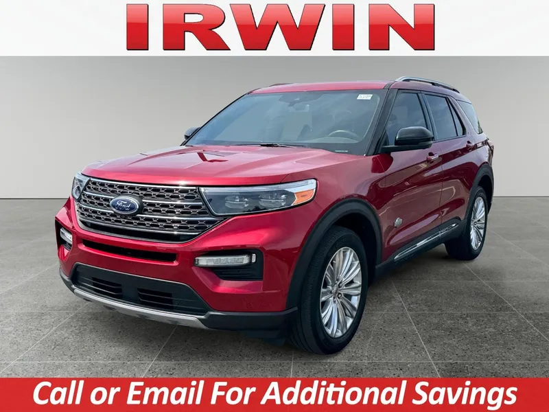 2023 Ford Explorer King Ranch in Red — front three-quarter view