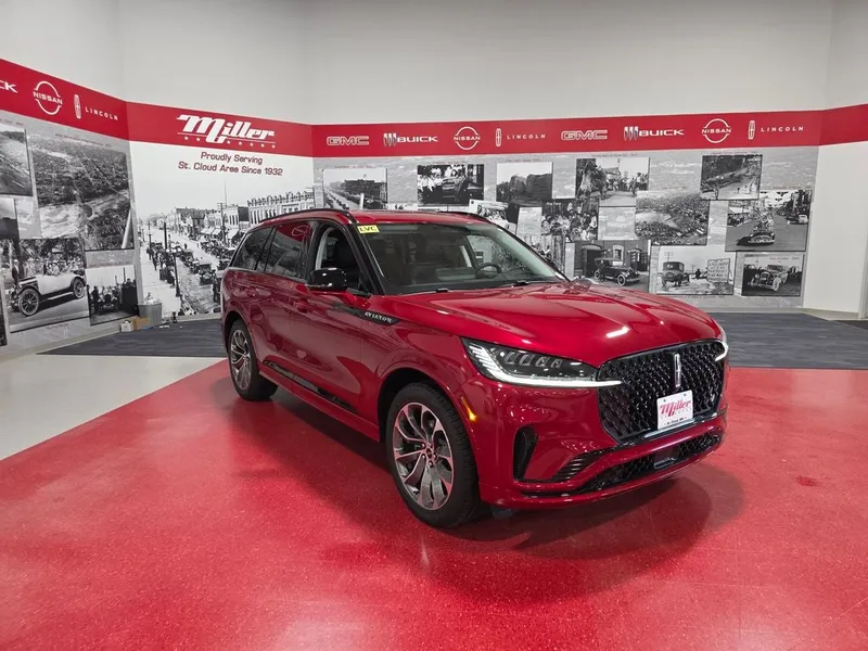 2026 Lincoln Aviator Premiere in Red — front three-quarter view