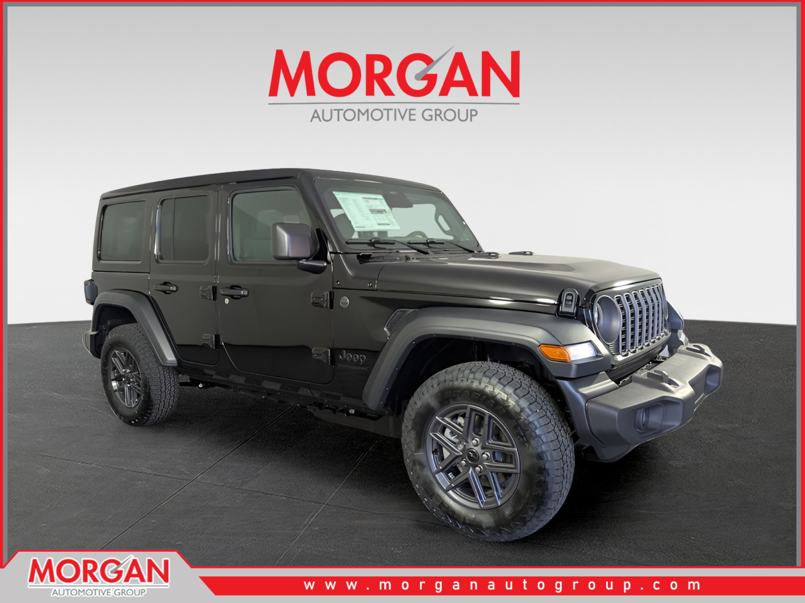 2026 Jeep Wrangler Sport S in Black — front three-quarter view