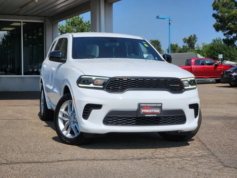 2025 Dodge Durango GT AWD in White Knuckle Clearcoat — front three-quarter view