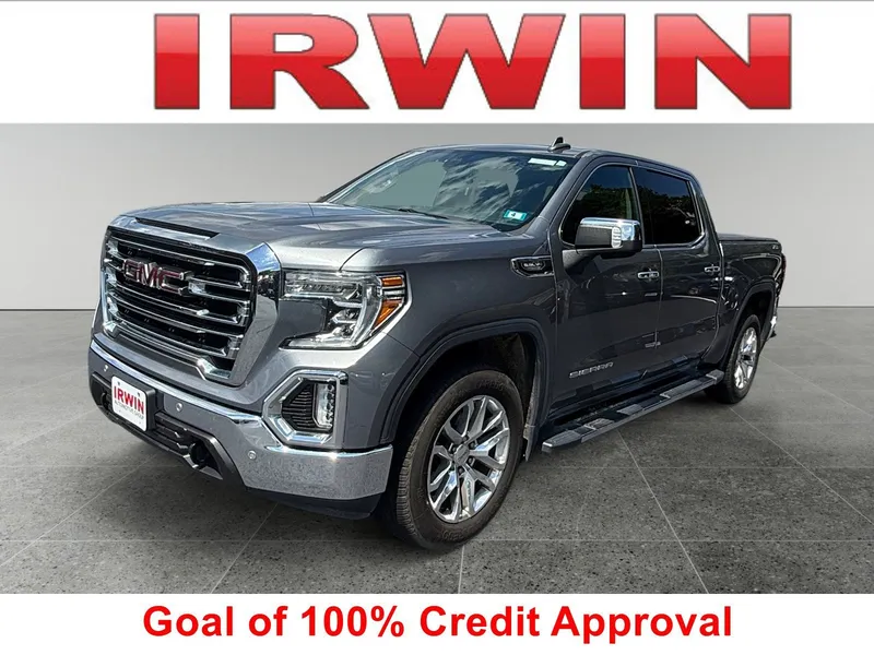 2020 GMC Sierra 1500 SLT in Satin Steel Metallic — front three-quarter view
