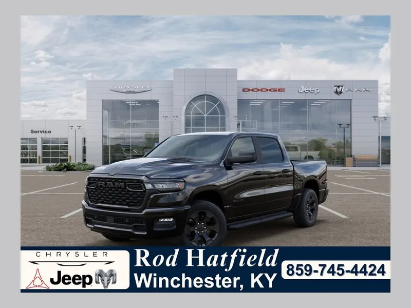 2026 RAM Ram 1500 RAM 1500 EXPRESS CREW CAB 4X4 5'7' BOX in Diamond Black Crystal Pearl-Coat Exterior Paint — front three-quarter view
